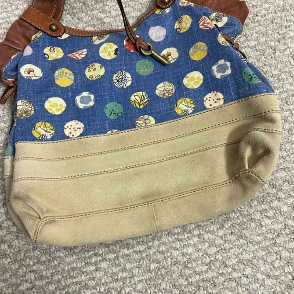 Fossil Blue and Brown Hobo Bag with Leather Straps - Picture 9 of 9